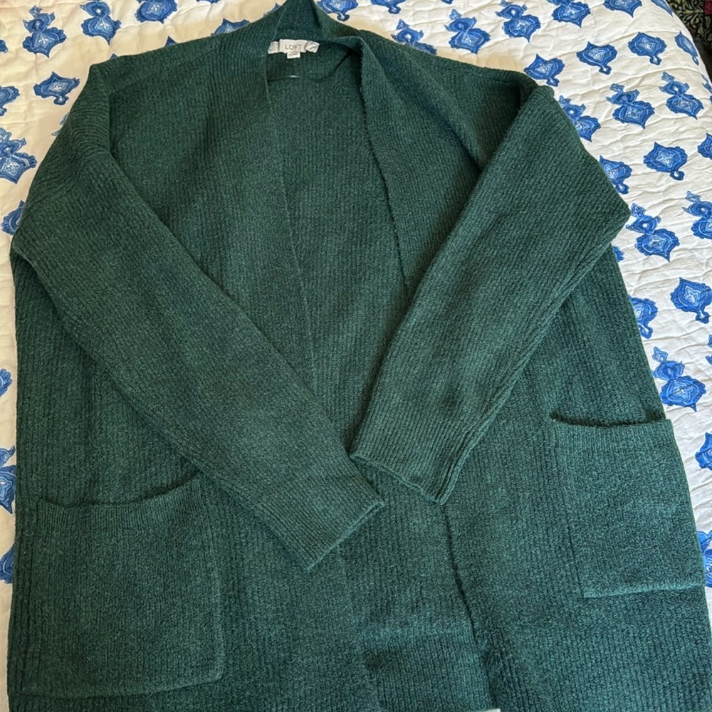 Loft dark green open cardigan sweater